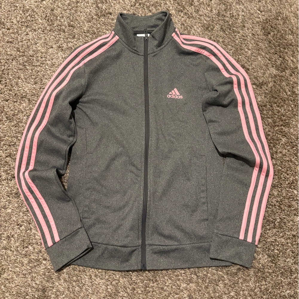NWOT adorable y2k grey adidas track jacket with pink accents